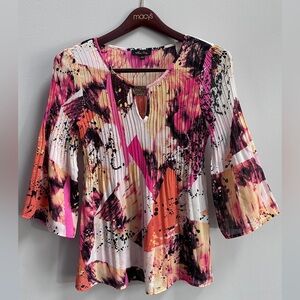 Melissa paige tie dye print bell sleeves ruffle blouse size L